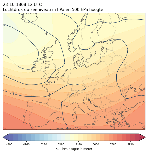 Weerkaart van 23 oktober 1808 om 12 UTC