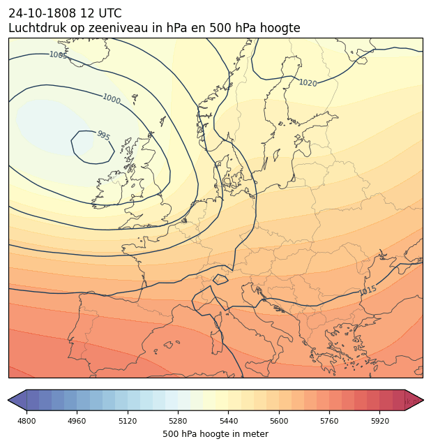 Weerkaart van 24 oktober 1808 om 12 UTC