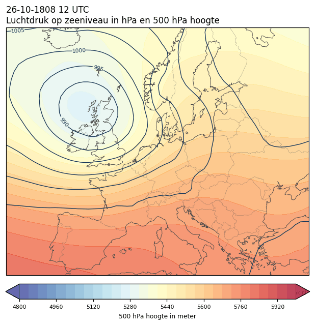 Weerkaart van 26 oktober 1808 om 12 UTC
