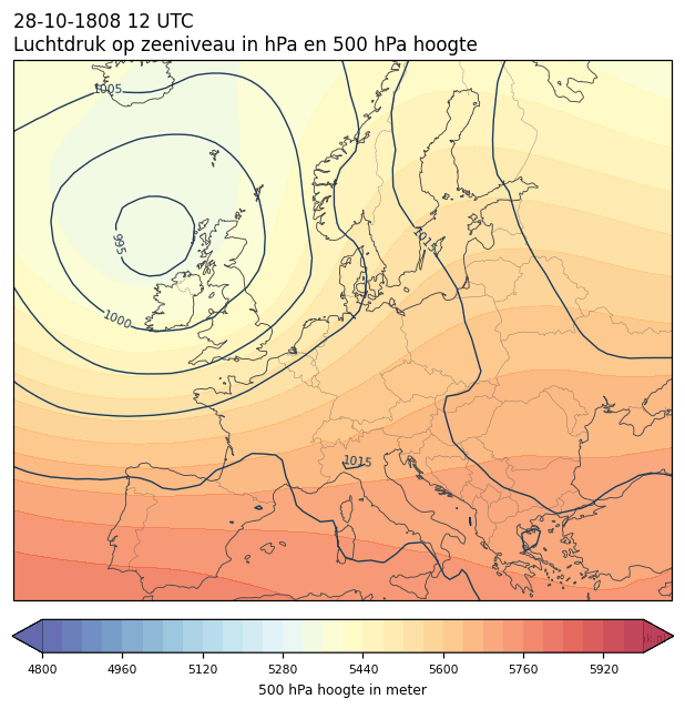 Weerkaart van 28 oktober 1808 om 12 UTC
