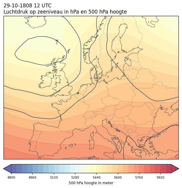 Weerkaart van 29 oktober 1808 om 12 UTC