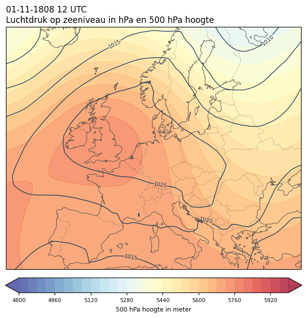 Weerkaart van 1 november 1808 om 12 UTC