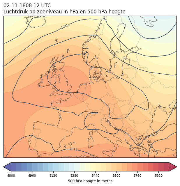 Weerkaart van 2 november 1808 om 12 UTC
