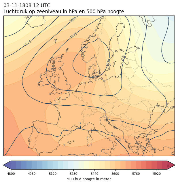 Weerkaart van 3 november 1808 om 12 UTC