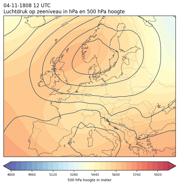 Weerkaart van 4 november 1808 om 12 UTC