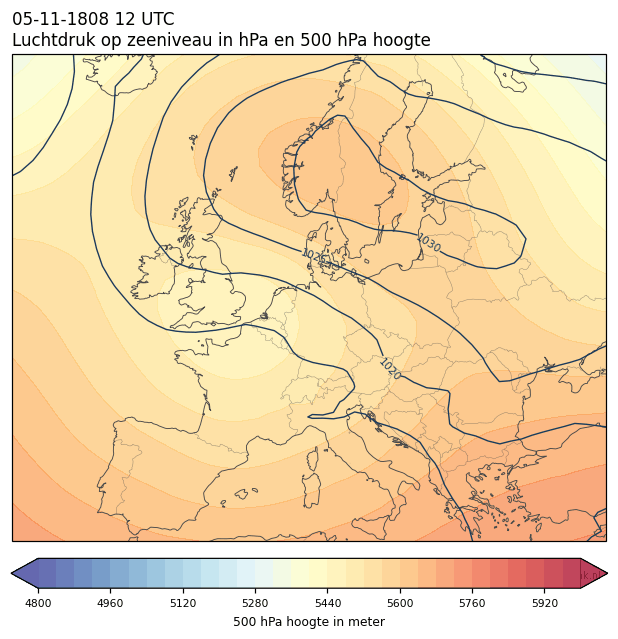 Weerkaart van 5 november 1808 om 12 UTC