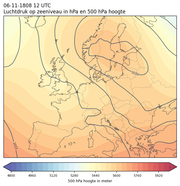 Weerkaart van 6 november 1808 om 12 UTC