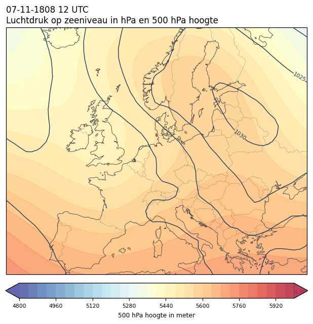 Weerkaart van 7 november 1808 om 12 UTC