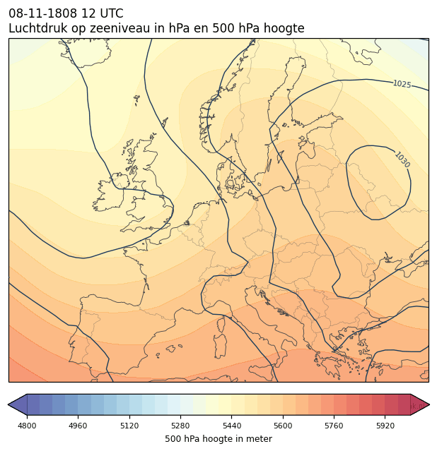 Weerkaart van 8 november 1808 om 12 UTC