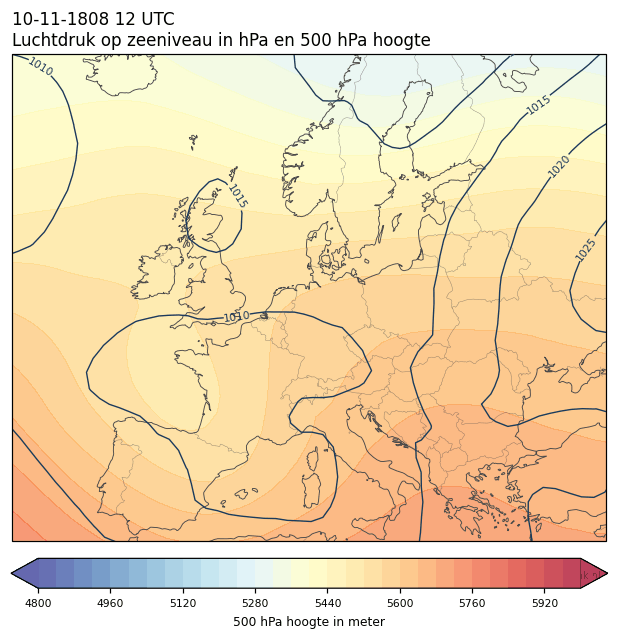 Weerkaart van 10 november 1808 om 12 UTC