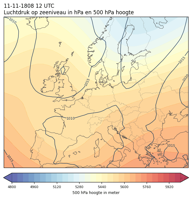 Weerkaart van 11 november 1808 om 12 UTC