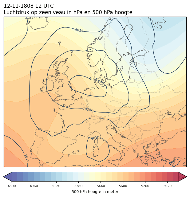 Weerkaart van 12 november 1808 om 12 UTC