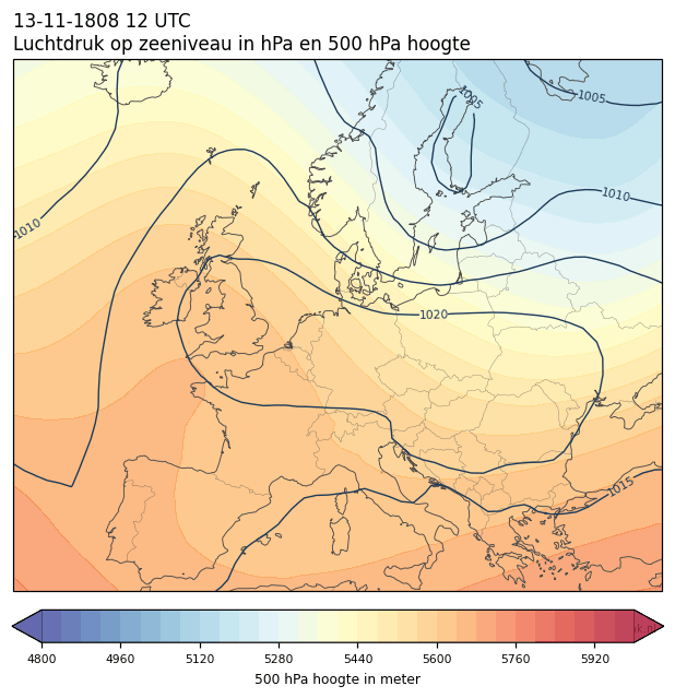 Weerkaart van 13 november 1808 om 12 UTC