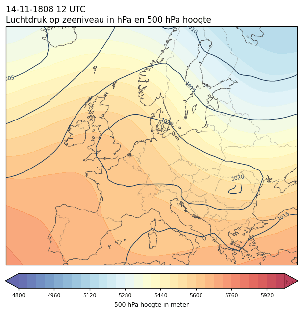 Weerkaart van 14 november 1808 om 12 UTC