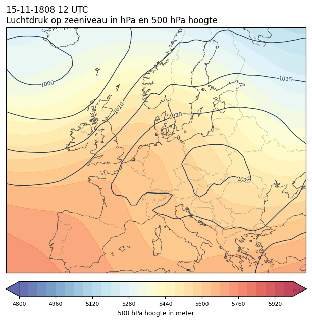 Weerkaart van 15 november 1808 om 12 UTC