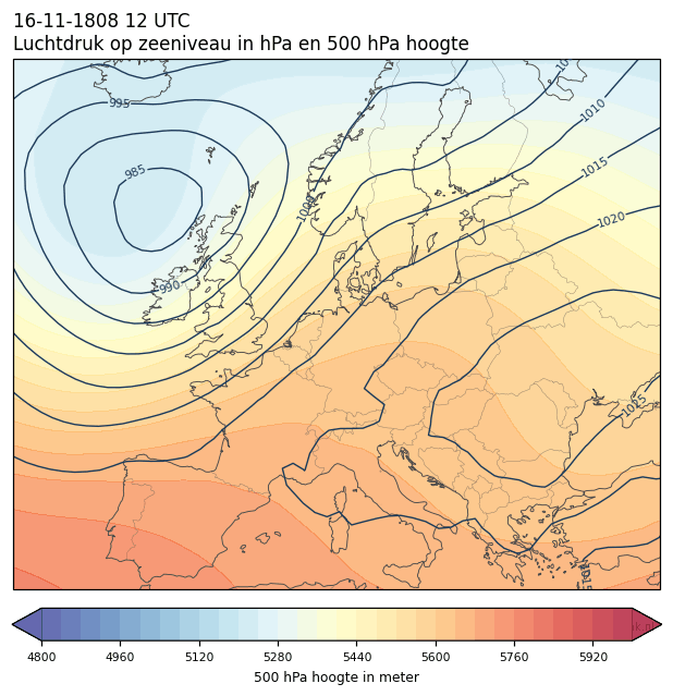 Weerkaart van 16 november 1808 om 12 UTC