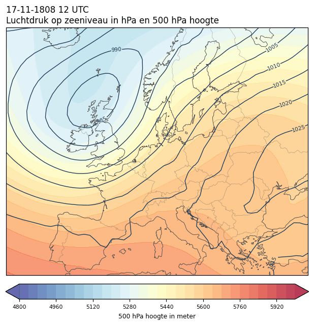 Weerkaart van 17 november 1808 om 12 UTC
