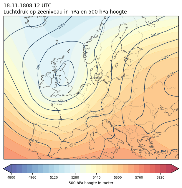Weerkaart van 18 november 1808 om 12 UTC