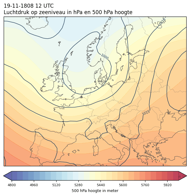 Weerkaart van 19 november 1808 om 12 UTC