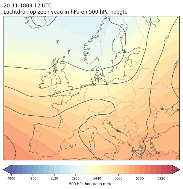 Weerkaart van 20 november 1808 om 12 UTC
