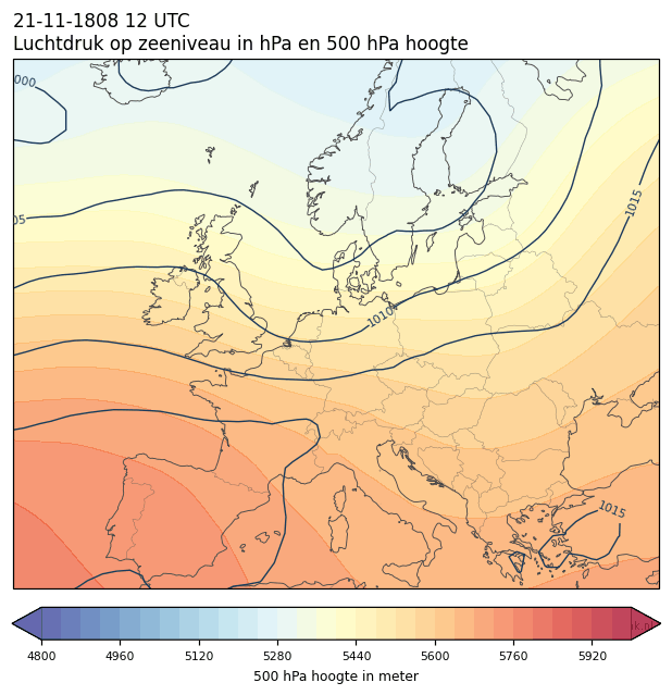 Weerkaart van 21 november 1808 om 12 UTC