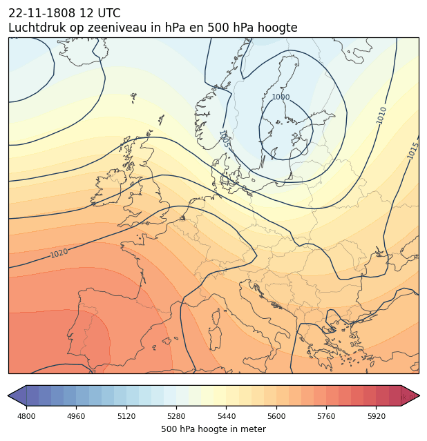 Weerkaart van 22 november 1808 om 12 UTC