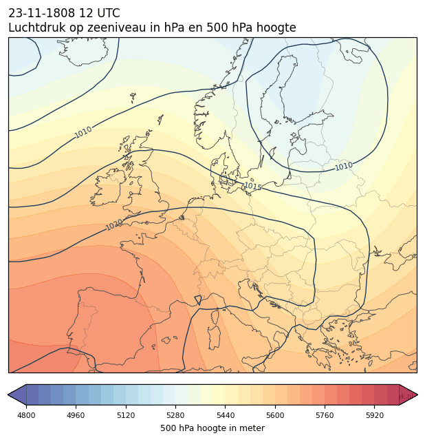 Weerkaart van 23 november 1808 om 12 UTC