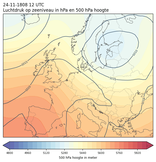 Weerkaart van 24 november 1808 om 12 UTC