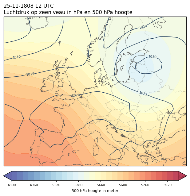 Weerkaart van 25 november 1808 om 12 UTC