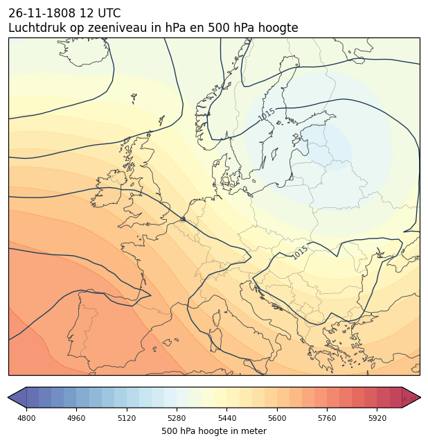 Weerkaart van 26 november 1808 om 12 UTC