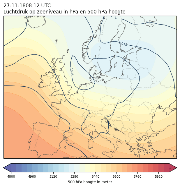 Weerkaart van 27 november 1808 om 12 UTC