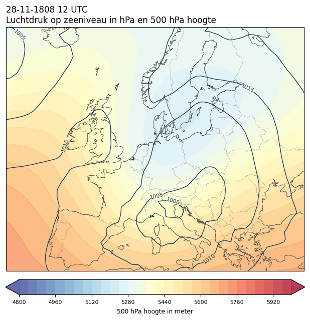 Weerkaart van 28 november 1808 om 12 UTC