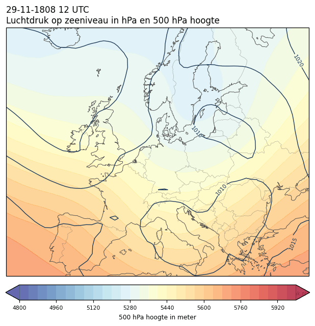 Weerkaart van 29 november 1808 om 12 UTC