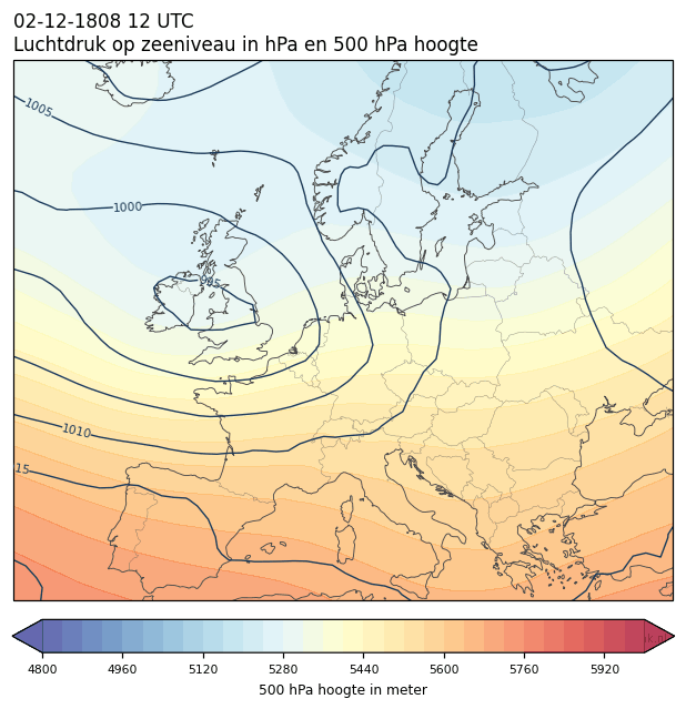 Weerkaart van 2 december 1808 om 12 UTC