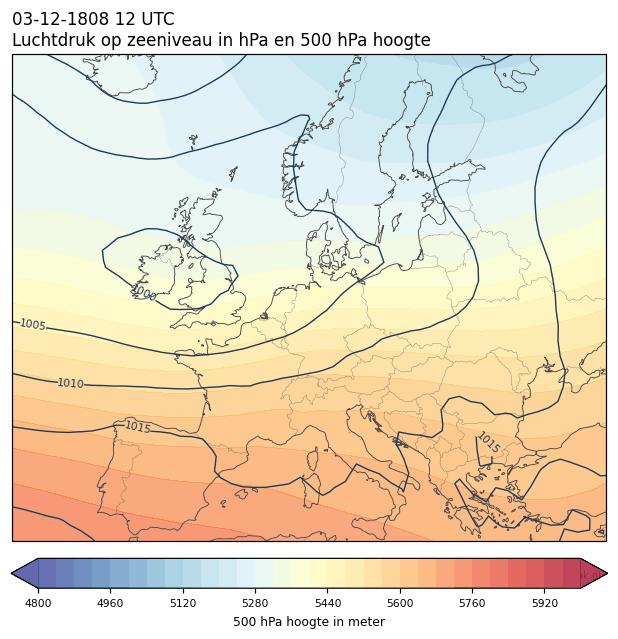 Weerkaart van 3 december 1808 om 12 UTC