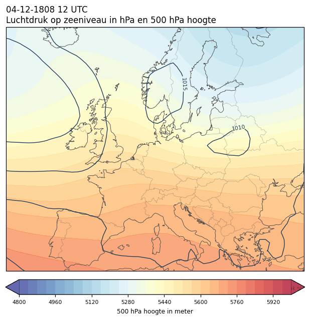 Weerkaart van 4 december 1808 om 12 UTC