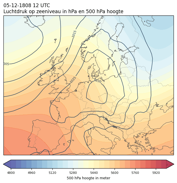 Weerkaart van 5 december 1808 om 12 UTC