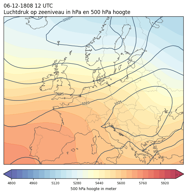 Weerkaart van 6 december 1808 om 12 UTC