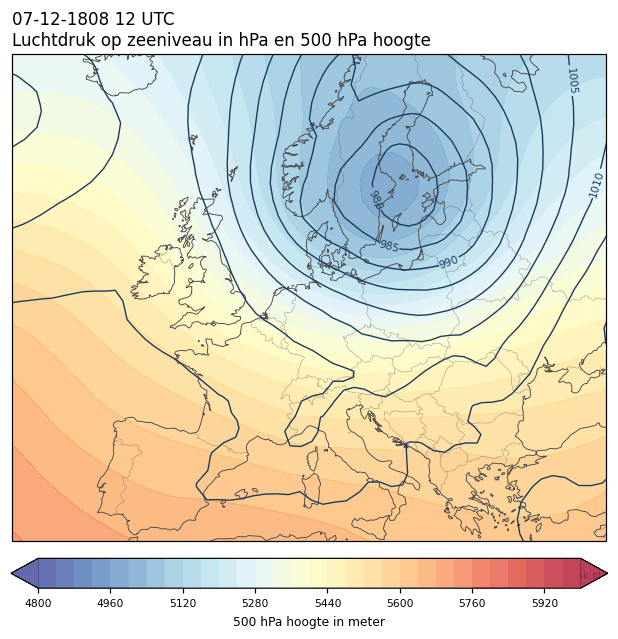Weerkaart van 7 december 1808 om 12 UTC