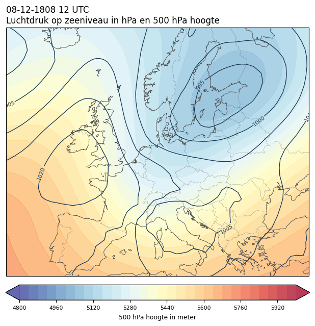Weerkaart van 8 december 1808 om 12 UTC