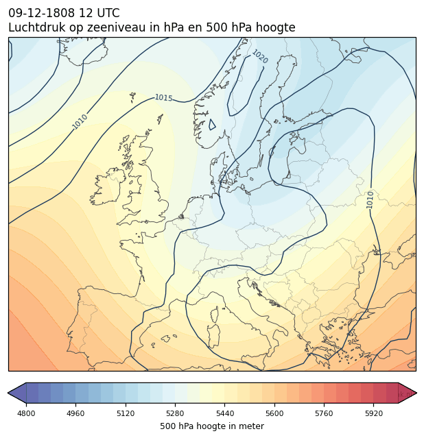Weerkaart van 9 december 1808 om 12 UTC