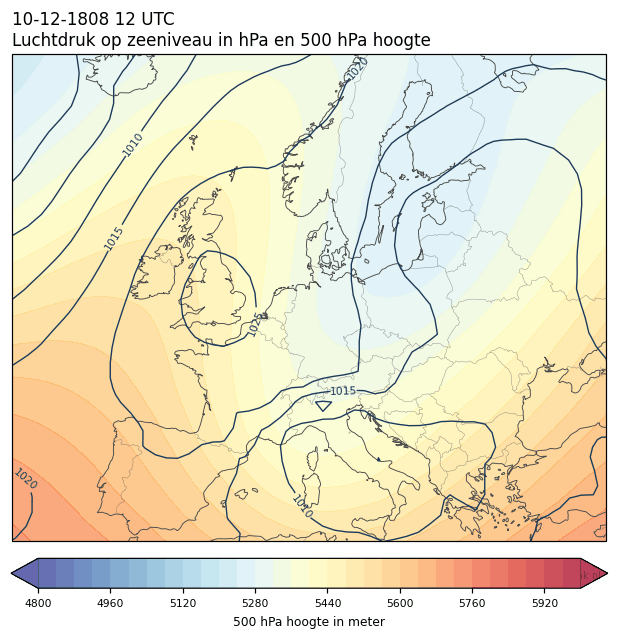 Weerkaart van 10 december 1808 om 12 UTC