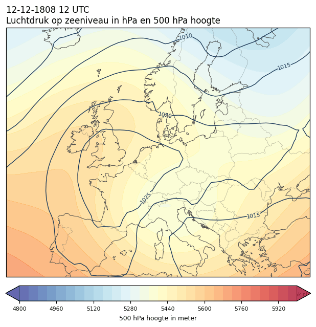 Weerkaart van 12 december 1808 om 12 UTC