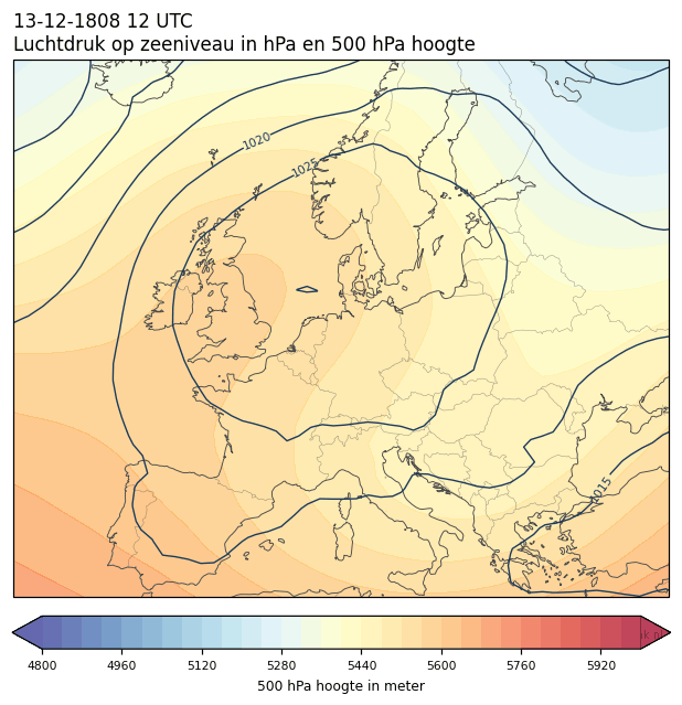 Weerkaart van 13 december 1808 om 12 UTC