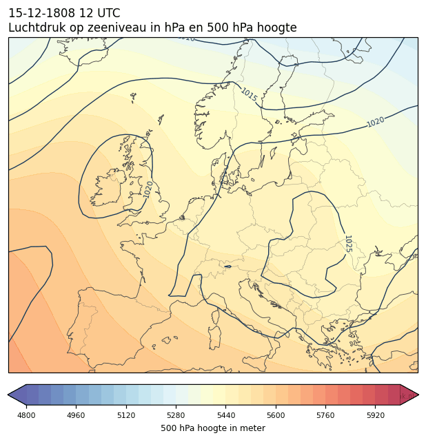 Weerkaart van 15 december 1808 om 12 UTC