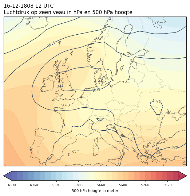 Weerkaart van 16 december 1808 om 12 UTC