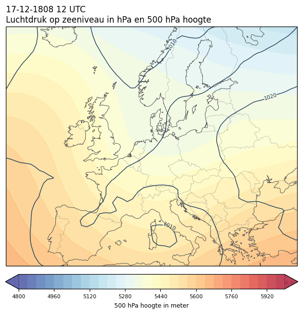 Weerkaart van 17 december 1808 om 12 UTC