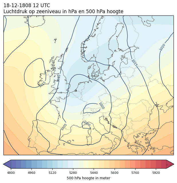 Weerkaart van 18 december 1808 om 12 UTC