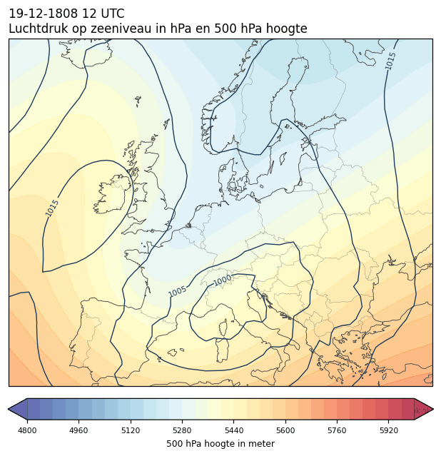 Weerkaart van 19 december 1808 om 12 UTC