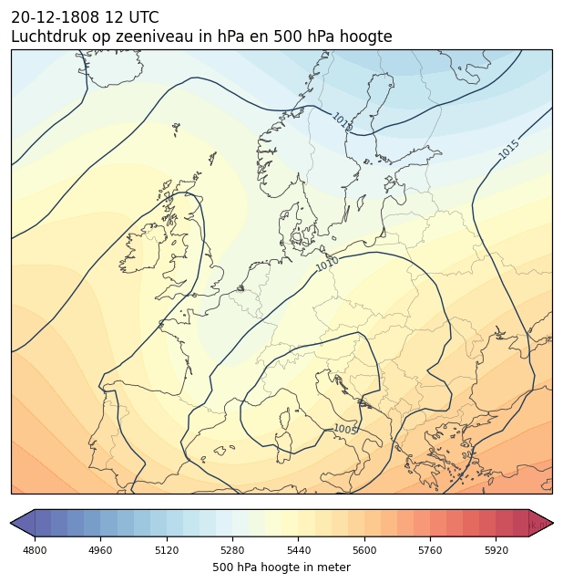 Weerkaart van 20 december 1808 om 12 UTC
